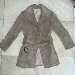 Vintage Montgomery Ward Suede Leather Belted Cowgirl Snap Light Brown Coat